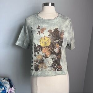 Mighty Fine XS Green Floral Cropped Crop Top T-Shirt Tee - Let Love Grow